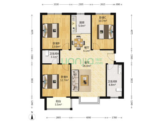 香居美地 3室2厅2卫 116平方