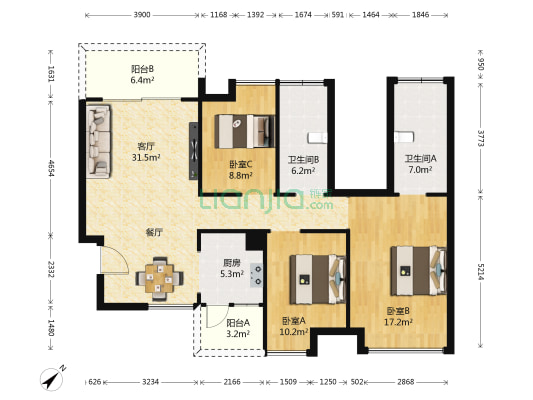 未来方舟D16组团 3室1厅2卫 124平方