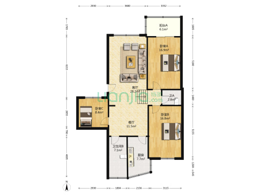 武昌大道356号 3室2厅2卫 120平方