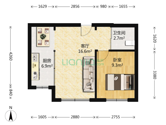 金质融城二期 1室1厅1卫 55平方