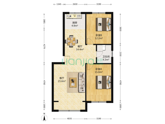 金汇嘉园 2室2厅1卫 98平方