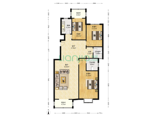 此房南北通透，明厨明卫，房本满五唯一，税费少。-户型图