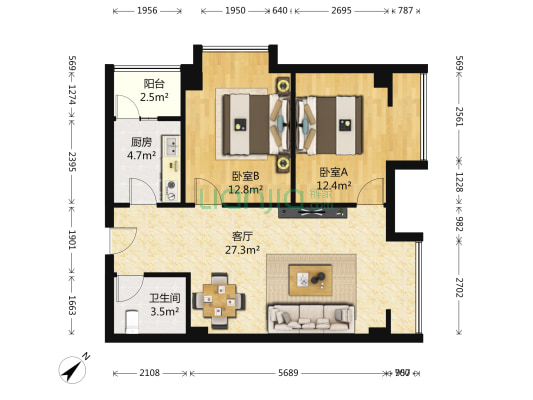 高升瑞景 2室1厅1卫 78平方