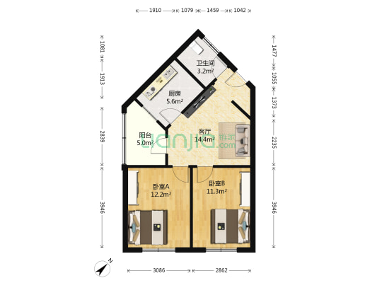 信阳路1-3（单数） 2室1厅1卫 66平方