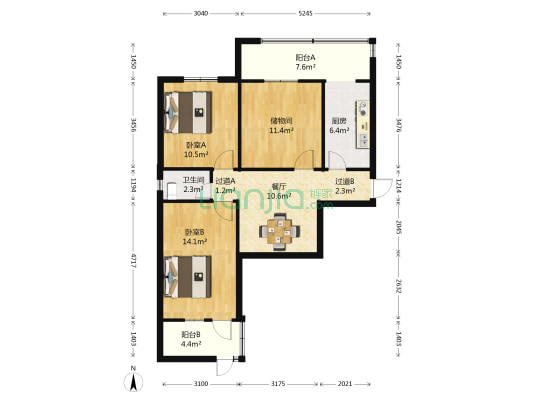 劳卫路6号院 2室1厅1卫 83平方