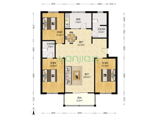 胜利街小区 3室2厅2卫 136平方