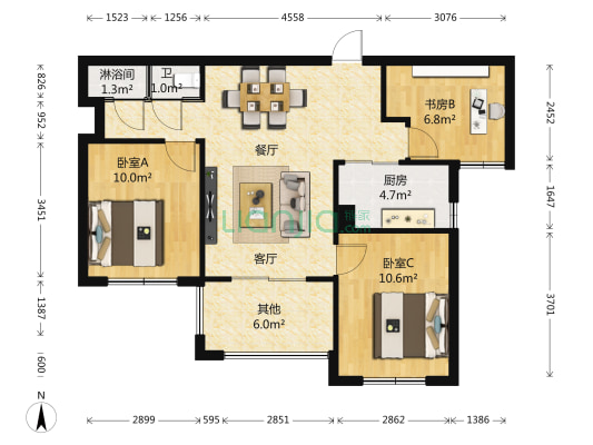 万科魅力之城 3室2厅2卫 82平方