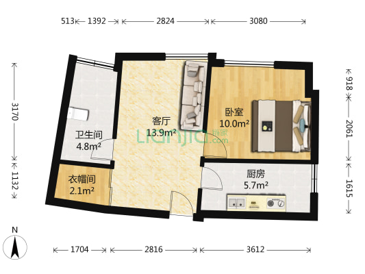 星星港湾花园游月坊 1室1厅1卫 57平方