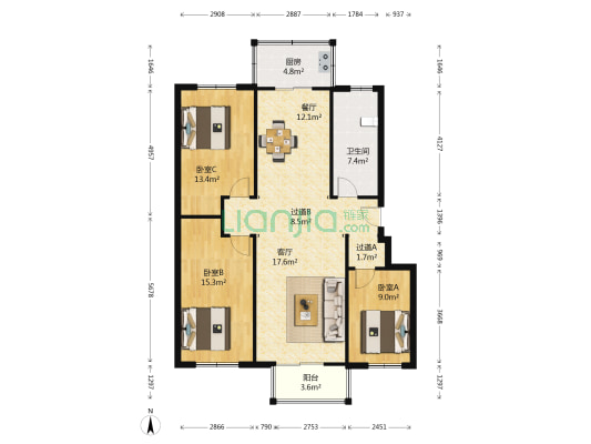 越秀园西区 3室2厅1卫 119平方
