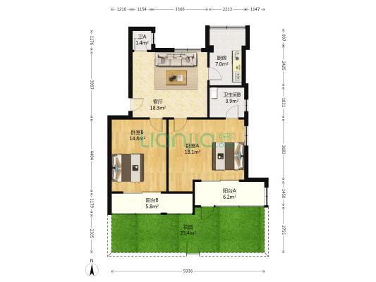 泰州一路 2室1厅2卫 98平方