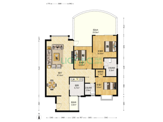 骑龙山庄(南岸) 3室1厅2卫 145平方