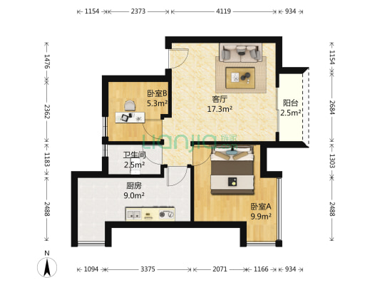 地博春天 2室1厅1卫 65平方