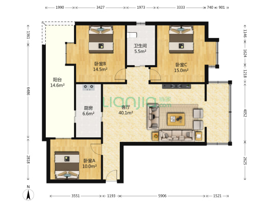 育才晓筑 3室1厅1卫 105平方