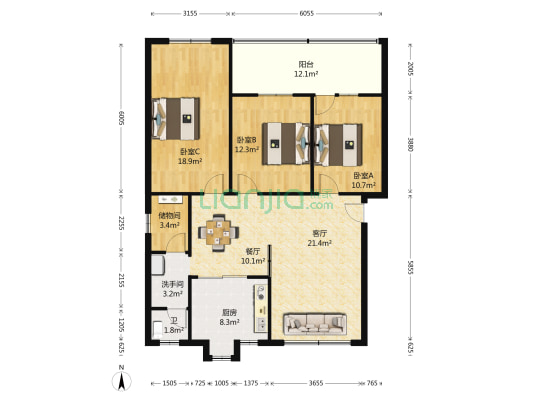 七中家属院 3室2厅2卫 120平方