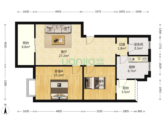 长盛花园 2室1厅1卫 89平方