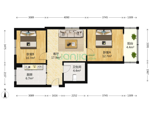 海信北岭山小区 2室1厅1卫 71平方
