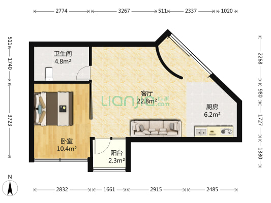 北辰财富中心 1室1厅1卫 67平方