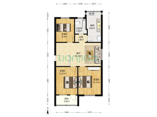 南阳路242号院 3室1厅1卫 90平方
