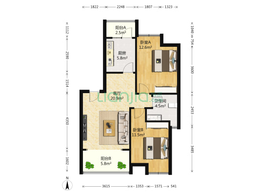 双楠忆景 2室1厅1卫 74平方
