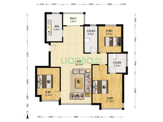 筑境花园 3室1厅2卫 134平方
