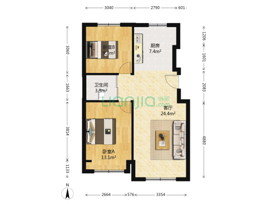 爱琴湾 2室1厅1卫 81平方