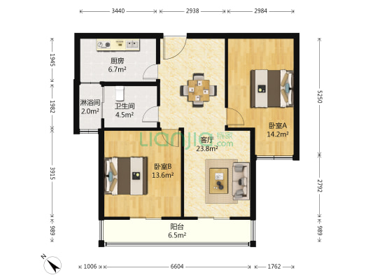 爱佳798 2室1厅2卫 85平方