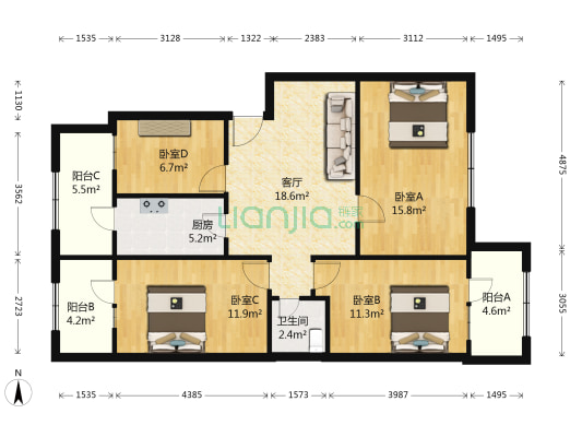 安慧北里安园 4室1厅1卫 101平方
