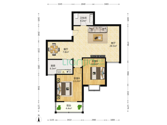 三联大厦 2室2厅1卫 112平方