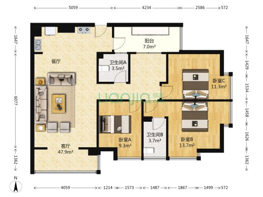 经典双城 3室1厅2卫 111平方