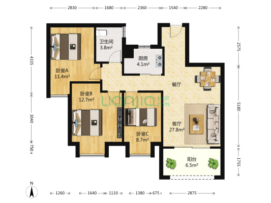 海上五月花五期 3室1厅1卫 92平方