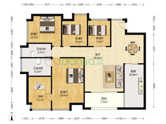 星城汇 5室1厅2卫 144平方