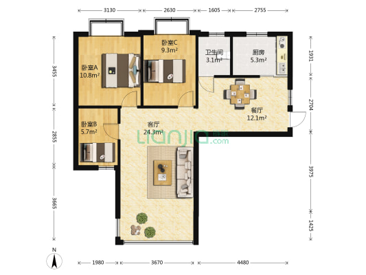 紫东苑 3室2厅1卫 89平方