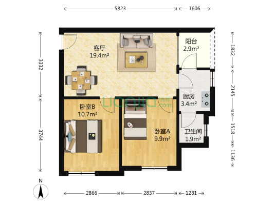 富丽家园永富楼 2室1厅1卫 57平方