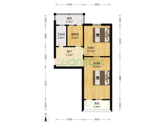 司家庄西街4号院 2室1厅1卫 57平方