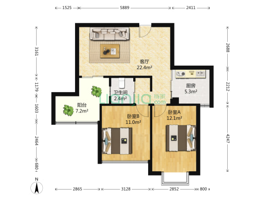 瑞泰江南 2室1厅1卫 68平方