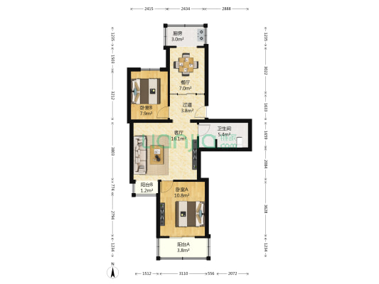 康乐小区 2室2厅1卫 81平方