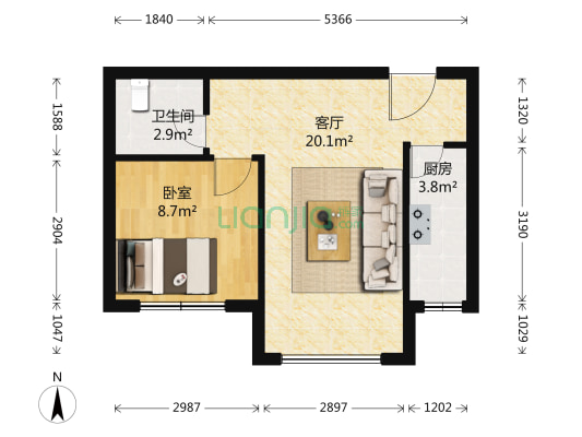 骏达绅士花园 1室1厅1卫 52平方