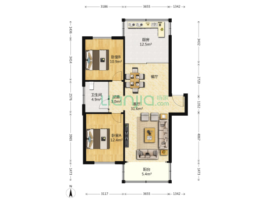 如意小区 2室1厅1卫 100平方