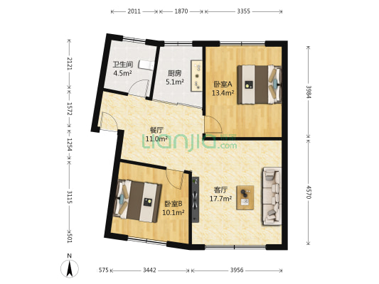 佳园小区 2室2厅1卫 80平方