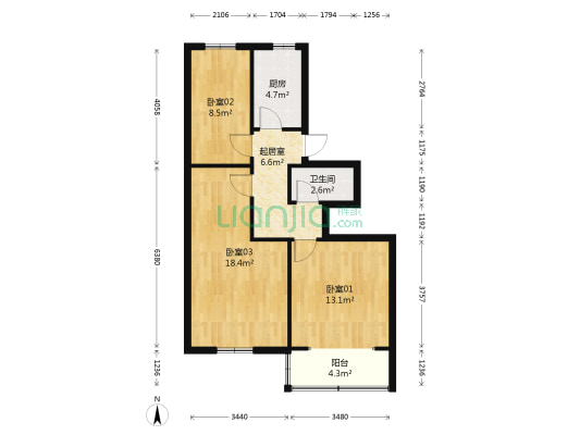 滨河西里中区 3室1厅1卫 75平方