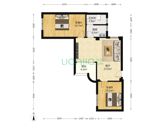 白水塘 2室1厅1卫 76平方