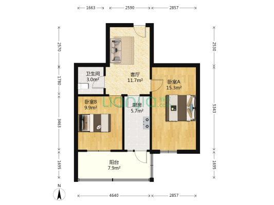 南湖名家 2室1厅1卫 62平方