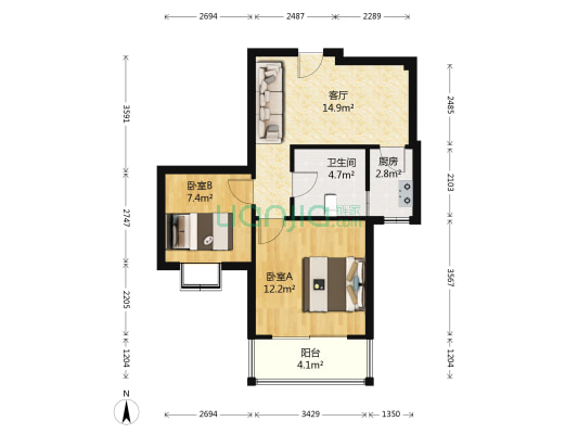 上沙锦湖家园 2室1厅1卫 59平方