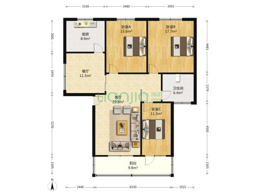 农行家属楼 3室2厅1卫 144平方