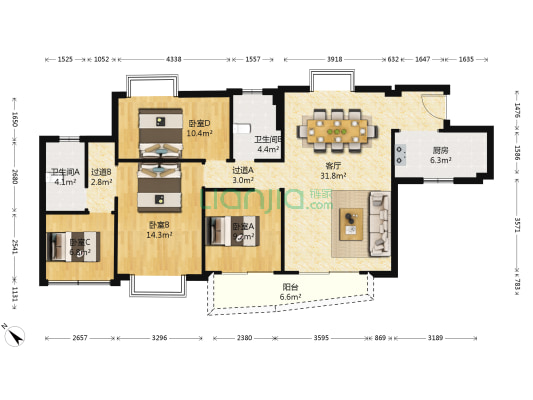 晓峰轩 4室1厅2卫 128平方