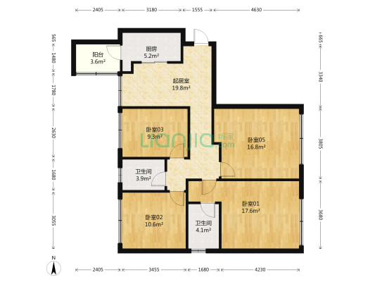 嘉祥瑞庭南城 4室1厅2卫 97平方