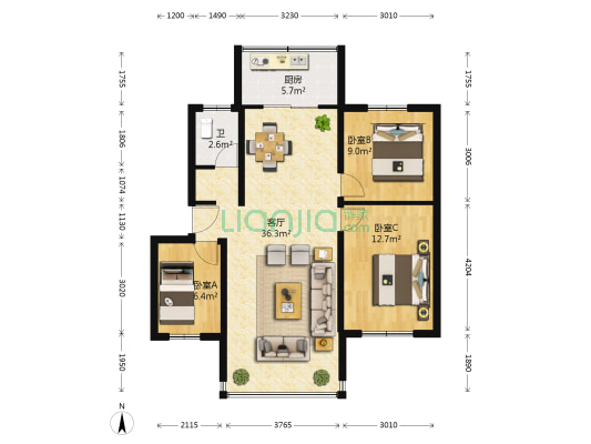 巴士家园C区 3室1厅1卫 79平方