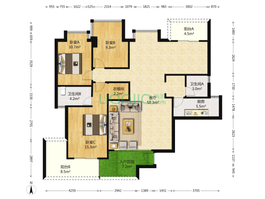 首地容御 3室1厅2卫 144平方