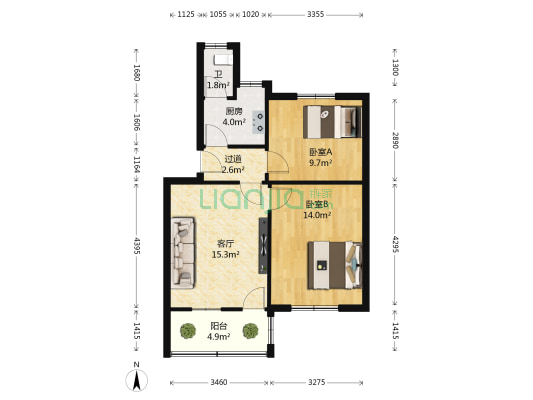 七里山社区二区 2室1厅1卫 60平方