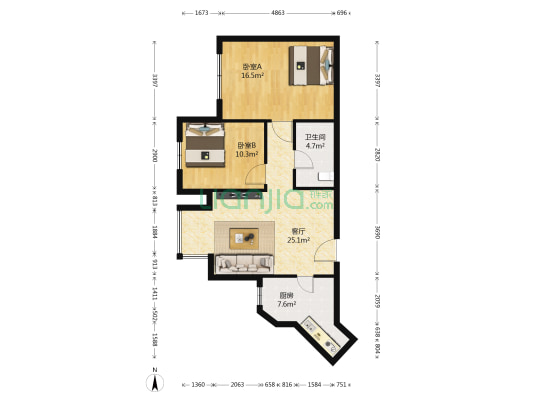 华富家园北区 2室1厅1卫 90平方